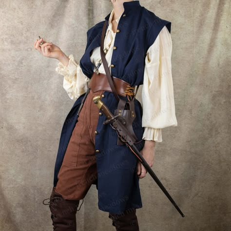 Navy Blue Linen Waistcoat Unisex Cotton Pirate Cosplay Womens Mens Renaissance Vest Surcoat Knight LARP Costume Mr. Darcy Tunic Plus Size - Etsy Layers Men Outfit, Pirate Outfit Captain, Pirate Man Outfit, Vest Designs Men, 18th Century Pirate, Shipwrecked Costume, Blue Pirate Outfit, Medieval Pirate Outfit, Pirate Clothes Men