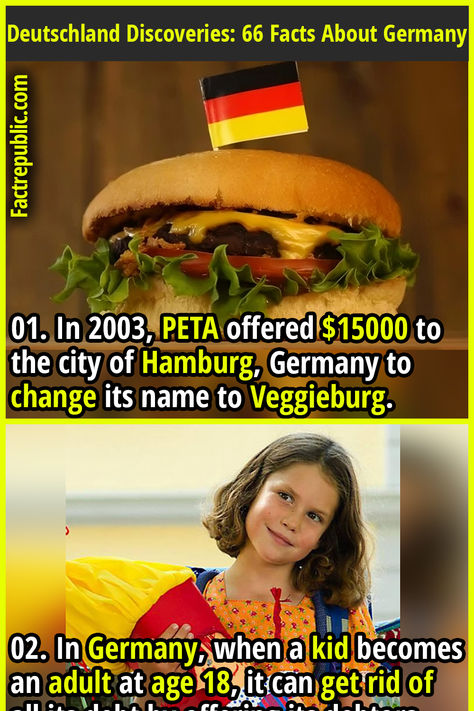 01. In 2003, PETA offered $15000 to the city of Hamburg, Germany to change its name to Veggieburg. Germany Facts, Hamburg Germany, Interesting History, History Facts, Fun Facts, Germany, The Incredibles