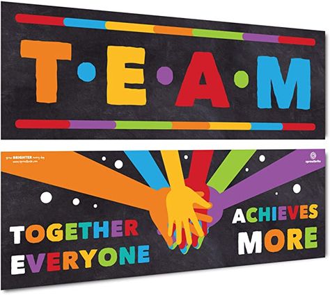 Amazon.com: Sproutbrite Classroom Decorations - Banner Posters for Teachers - Team Bulletin Board and Wall Decor for Pre School, Elementary and Middle School Themes : Office Products Team Bulletin Board, Posters For Teachers, Work Bulletin Boards, School Board Decoration, Classroom Banner, School Elementary, Teacher Classroom Decorations, Team Banner, School Displays