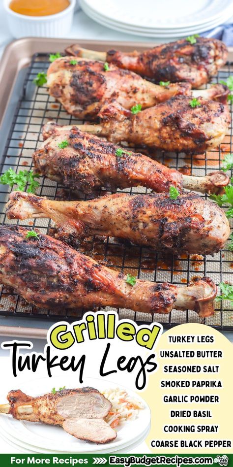 Impress your friends and family with these juicy, smoky, delicious grilled turkey legs. It’s an easy recipe for beginning grill masters and beyond. Follow us for more easy grilling and smoking recipes! Turkey Legs On The Grill, Grilled Turkey Legs, Jerk Turkey, Turkey Leg Recipes, Smoked Turkey Legs, Turkey Leg, Easy Main Dishes, Grilled Turkey, Easy Grilling