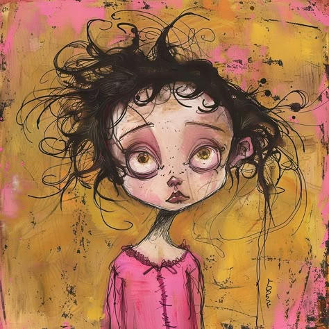 Weirded Out Face, Whimsy Art Illustration, Whimsical Art Style, Face Art Aesthetic, Weird Art Styles, Funky Art Inspiration, Weird Painting Ideas, Weird Art Painting, Quirky Watercolor