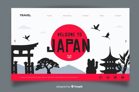 Welcome to japan landing page Free Vecto... | Free Vector #Freepik #freevector #business #travel #technology #city Technology City, Welcome To Japan, Japan Icon, Artsy Background, Glowing Background, Kimono Japan, Culture Day, Welcome Banner, Japanese Graphic Design