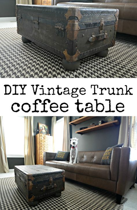 Learn how to turn a vintage trunk into a coffee table.  Easy DIY project! Trunk Coffee Table, Vintage Trunk, Old Trunks, Coffee Table Trunk, Vintage Trunks, Upcycled Crafts, Diy Vintage, Redo Furniture, How To Turn