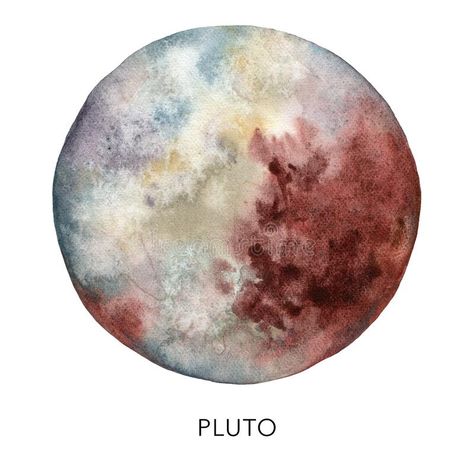 Watercolor abstract Pluto planet. Hand painted satellite isolated on white background. Minimalistic space illustration royalty free stock image Pluto Planet Tattoo, Pluto Tattoo Planets, Pluto Painting, Pluto Drawing Planets, Planet Watercolor Painting, Pluto Planet Art, Pluto Painting Planet, Satellite Illustration, Watercolor Planets Solar System