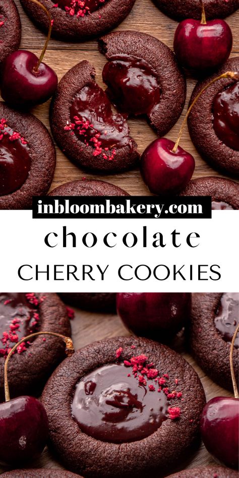 Cherry Ganache, Bloom Bakery, Chocolate Cherry Cookies, Cherry Cookies, Christmas Baking Recipes, Think Food, Baking Sweets, Fun Baking Recipes, Chocolate Cherry