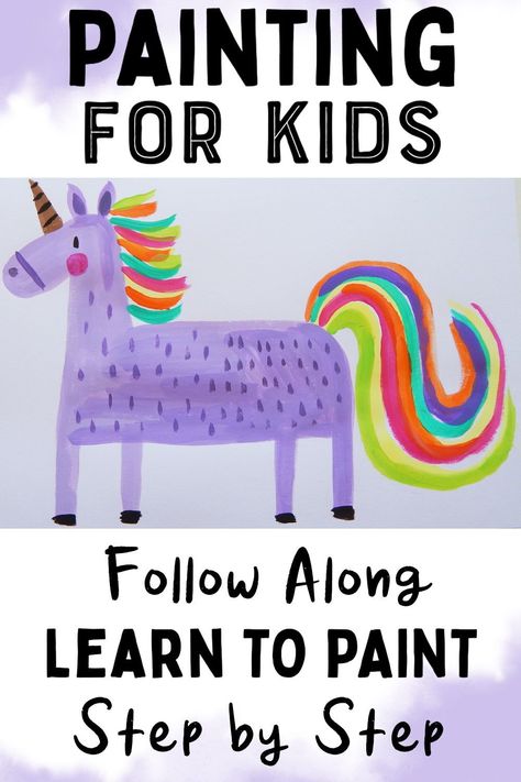 Painting Ideas For 1st Grade, Quick Art Projects For Kindergarten, 1st Grade Painting Projects, Unicorn Kindergarten Activities, Unicorn Art Project, Unicorn Painting For Kids, How To Draw A Unicorn, Easy Unicorn Painting, Prek At Home