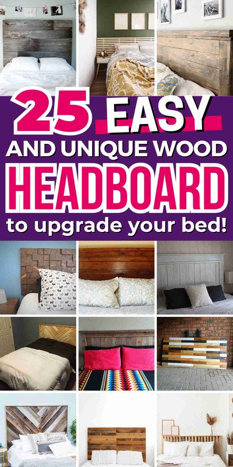 25 Creative DIY Wood Headboard Ideas for Elegant Interiors Farmhouse Headboard Diy, Diy Headboard Ideas Easy Cheap, Wooden Headboard Diy, Head Boards Diy, Queen Headboard Ideas, Diy Wood Headboard Ideas, Wooden Bed Head, Wood Headboard Ideas, Diy Queen Headboard