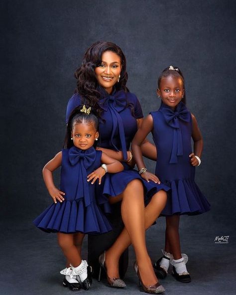 Mother and Daughter Diary on Instagram: "Momma and her adorable girls 💙💙💙 #motheranddaughter_diary . 📷: @modu27photography" Mom And Daughter Matching Dresses, Dress For Mom And Daughter, Mom And Daughter Dresses, Mommy Daughter Dresses, Nigerian Lace Dress, Mommy Daughter Outfits, Mother Daughter Fashion, Mom And Daughter Matching, Mother Daughter Outfits