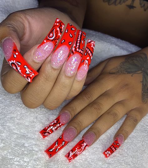 Bandana Nails, Da Brat, Tapered Square Nails, Halloween Acrylic Nails, Super Cute Nails, Red Acrylic Nails, Transparent Nails, Cute Acrylic Nail Designs, Long Square Acrylic Nails