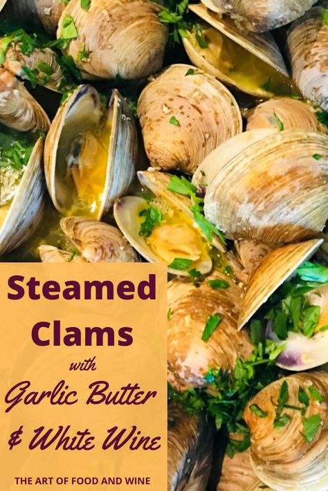 Steamed Clams in a Garlic Butter and white wine Sauce is easy to make. Be sure you serve them with a fresh baguette or a side of garlic bread for dipping in the yummy sauce. I like to pair this dish with a chilled medium-bodied Chardonnay. #steamedclamswithwine #Clams #SteamedClams #clamswithbutter #garlicbutterwine #seafood #seafoodforacrowd #seafoodrecipes #clamrecipe #steamedclamsrecipe #easyappetizer #30minutemeals #easydinners #howtomakesteamedclams #howtosteamclams How To Cook Clams, Steamed Clams Recipe, Cook Scallops, Steamer Clams, Fresh Baguette, Bread For Dipping, Steamed Clams, Wine Butter, Clam Sauce