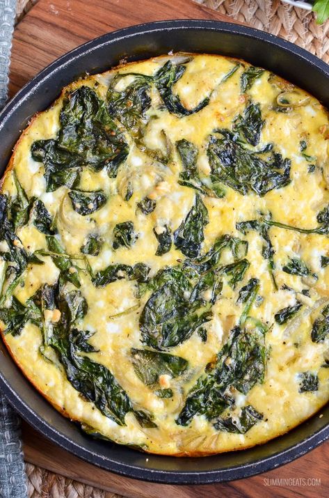 Greek Frittata, Spinach Feta Frittata, Spinach Frittata Recipes, Feta Frittata, Sw Recipes, Sw Meals, Spinach Frittata, Produce Recipes, Vegetarian Diets