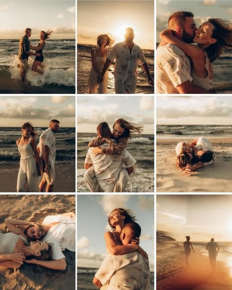 Engagement Pictures Ideas Beach, Beach Photo Session Couple, Beach Prenup Photoshoot Ideas, Engagement Beach Photoshoot, Beach Save The Date Photos, Wedding Beach Photoshoot, Beach Picnic Photoshoot, Beach Photography Poses Couples, Couple Photoshoot Beach