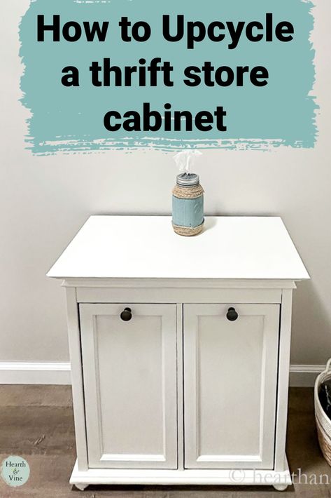 Small white cabinet in a powder room. Small Cabinet Makeover, Storage In A Small Bathroom, Cabinet For Storage, Small Basement Bathroom, Indoor Paint, Furniture Painting Tips, Laminate Furniture, Small Basement, Dressers Makeover