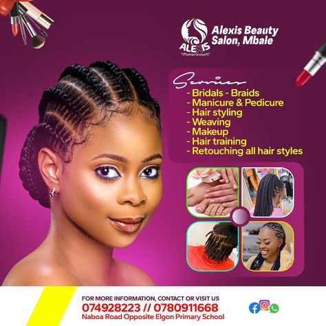 Hair Salon Flyer Design Ideas, Make Up Artist Flyer Design, Make Up Flyer Design Inspiration, Braids Flyer Design, Makeup Artist Flyer Design, Social Media Flyer Design Inspiration, Makeup Design Poster, Hair Salon Flyer Design, Beauty Poster Design Cosmetic