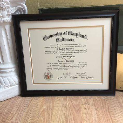 This #matteblack #framemoulding is a classic go-to design for #diplomaframing * * #diploma #certificate #theframeroom #fellspoint #customframe #customframing #customframeshop Diploma Frame Ideas, Diploma Certificate, Diploma Frame, Frame Ideas, Rubber Bands, Custom Framing, Calligraphy, Cream, Tattoos