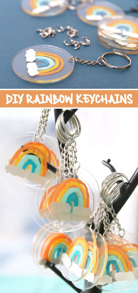 Rainbow Birthday Party Gift Bags, Party Giveaways Ideas Birthday, Rainbow Party Favor Ideas, Cricut Birthday Party Favors, Cricut Party Favors Kids, First Birthday Party Favors Ideas, Diy Giveaways Ideas Birthday, Diy Souvenirs Birthday, Rainbow Keychain Diy