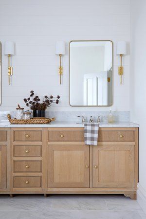 Projects — Donnie Wales Interiors White And Wood Bathroom Ideas, Bathroom With White Oak Vanity, White And Wood Bathroom, Wood Bathroom Ideas, White Oak Vanity, Bathroom 2024, Oak Vanity, Primary Bath, Wood Bathroom