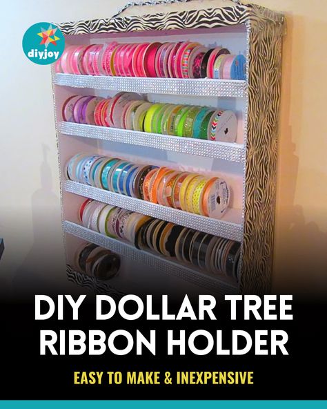 Easy Dollar Tree DIY Ribbon Holder Tutorial Diy Ribbon Holder, Craft Ribbon Storage, Sewing Notions Organization, Dollar Tree Diy Organization, Ribbon Holders, Ribbon Organization, Ribbon Storage, Craft Room Design, Storing Craft Supplies