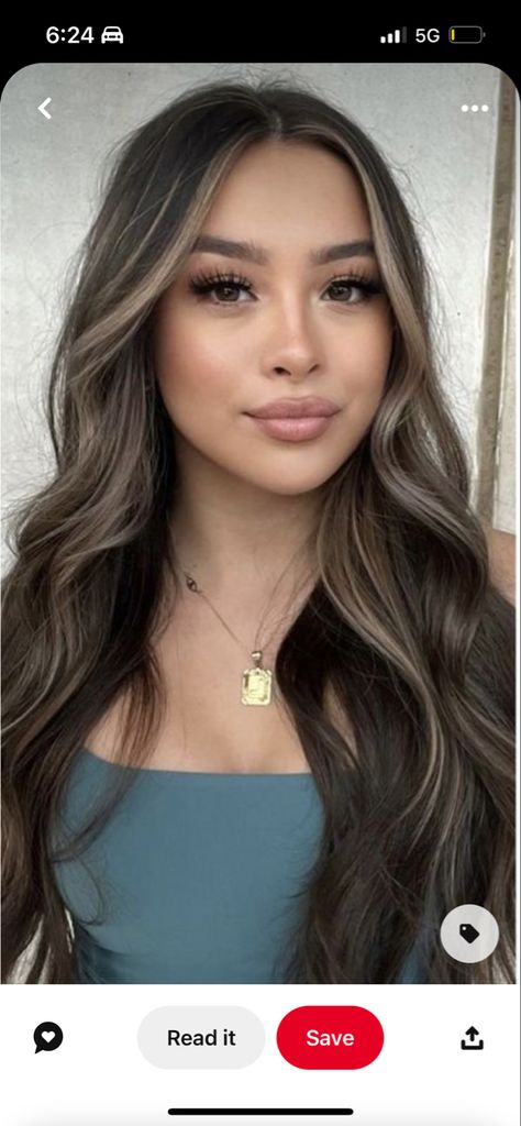 Brown Bayalage With Money Piece, Alyssa Michelle Burk, Slight Blonde Highlights In Brown Hair, Foilyage Hair Dark, Half Head Highlights Dark Hair, Blond Highlights For Dark Brown Hair, Baliage On Dark Hair, Hair Inspo Color Brunettes Dark, Brown Money Piece Hair On Black Hair