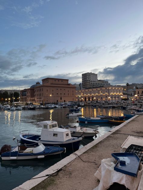 port, little boats, in the evening, sunny day Italy Bari Aesthetic, Bari Italy Aesthetic, Italy Locations, Contiki Europe, Italy Bari, Traveling Aesthetic, Bari Italy, Summer Cruise, Italy Pictures