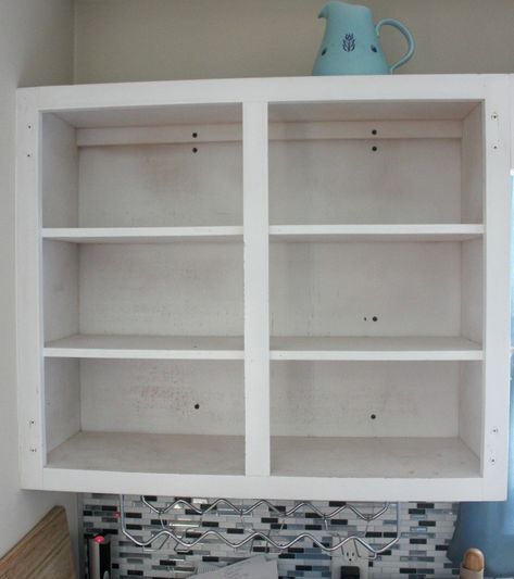 How To Create Open Shelving With Existing Upper Cabinets - Lela Burris Cabinets Without Doors, Remove Cabinet Doors, How To Remove Kitchen Cabinets, Open Kitchen Cabinets, Upper Kitchen Cabinets, Cleaning Painted Walls, Plywood Cabinets, Open Cabinets, Open Kitchen Shelves