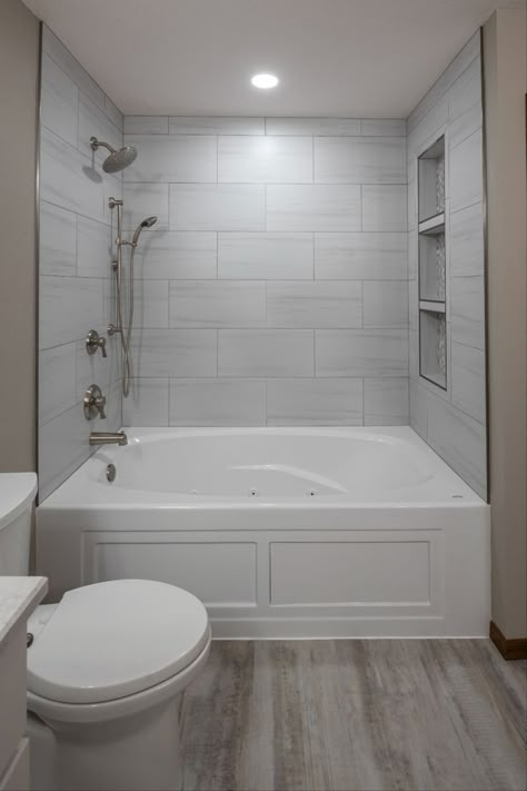 Bathroom Tub Remodel, Large Shower Tile, Small Bathroom With Tub, Bathroom Tub Shower Combo, Small Full Bathroom, Bathtub Shower Combo, Tub Remodel, Guest Bathroom Remodel, Full Bathroom Remodel