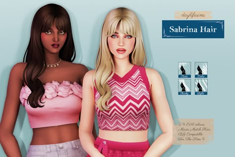 Hello! This is the first hair of the month and it's an edited version of Sabrina's VMAs hair (the one with the diadem) Some people told me I should make that hair without the diadem and after 1 year… Sims 4 Cc And Mods, Daylife Sims, Sabrina Hair, Valentines Hairstyles, Pelo Sims, Sims 4 Expansions, Sims 4 Dresses, Sims 4 Mm, The Sims 4 Download