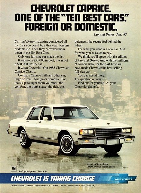 1983 Chevrolet Caprice Classic Sedan | Alden Jewell | Flickr 80s Cars, Chevy Caprice, Caprice Classic, Automobile Advertising, Sedan Cars, Classic Chevrolet, Vintage Car Ads, Chevrolet Caprice, Retro Advertising