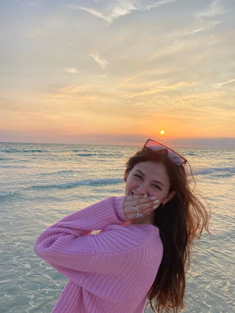 #beach #pose #sweater #springbreak #sunset #ocean #pink #nails #rings #pose #smile #shy #happy #hair #sunglasses Shy Picture Pose, Shy Pose Ideas, Shy Poses, Pool Aesthetics, Shy Pose, Nails Rings, Pool Poses, Sunset Ocean, Camera Shy