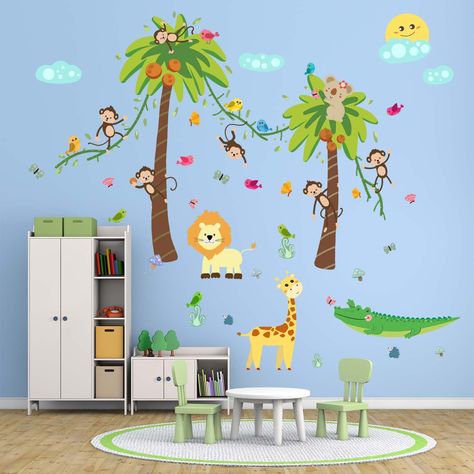 PRICES MAY VARY. It can be applied to any clean, dry, untextured, smooth surface: walls, windows, tiles, furniture, mirrors, even your refrigerator. PinkEleph forest animals wall decals are made of high quality, brightly colored, easy to peel and stick, removable and waterproof. PinkEleph nursery wall stickers are perfect for decorating dining rooms, kitchens, offices, and sofa backgrounds. Available in 2 sheets, paper size: 30cm x 90cm (11" x 35"), suggested finished size: 106cm x 80cm (41" x 3 Daycare Playroom, Baby Wall Stickers, Pediatric Office, Tiles Furniture, Playroom Classroom, Classroom Wall Decor, Animal Wall Decals, Baby Wall, Baby Stickers