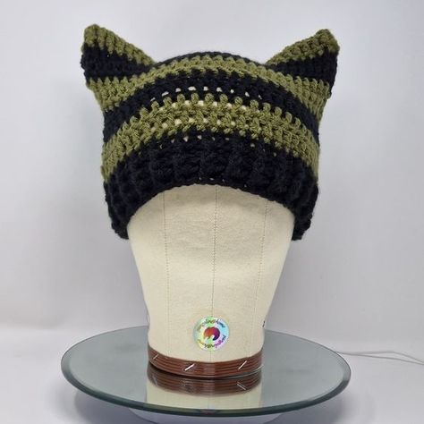 Subversive Basics, Cat Ear Hat, Cat Ear Beanie, Anime Hats, Soft Goth, Crochet Cat Hat, Ear Beanie, Cat Ears Hat, Cat Eared Beanie