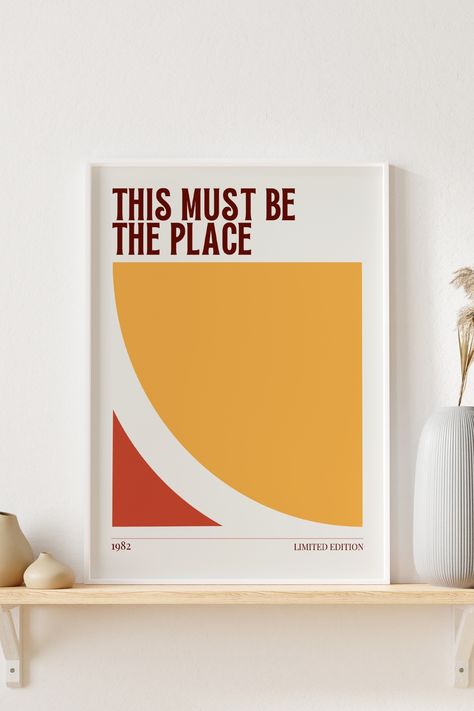 This Must Be The Place | Talking Heads Poster | Band Posters | Digital Print | Vintage Retro Band Poster | 80s Prints | Mid Century Print Channel retro vibes with this eye-catching music poster featuring the phrase "This Must Be the Place". Transform your living room, office, bedroom, or apartment with this standout piece of decor! This Must Be The Place Poster, This Must Be The Place Sign, This Must Be The Place, Talking Heads Poster, Tattoo Studio Interior, Music Prints, Retro Band, Art 2023, Band Poster