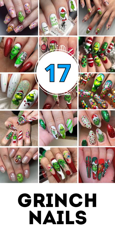 Discover festive creativity with 17 Christmas Grinch nails for 2025, featuring unique designs for almond, square, and round nail shapes. Whether you're working with acrylic, gel, or natural nails, these easy step-by-step tutorials make it simple to create fun Grinch-inspired nail art. Perfect for short nails or adding a holiday twist with pink and green details, these designs will get you into the Christmas spirit! Christmas Idea Nails, Grinch Nail Designs Short, Grinch Xmas Nails, Grinch Gel Nail Designs, Acrylic Nails Ideas For Christmas, Christmas Nail Designs With Rhinestones, Christmas 2024 Nail Designs, Christmas Square Acrylic Nails, Grinch Nail Art Designs