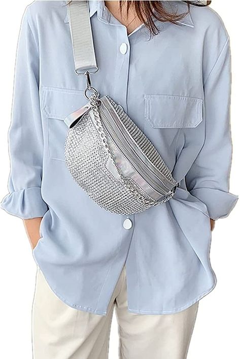 Amazon.com | Rhinestone Chest Bag For Women Fanny Packs Belt Bags Crossbody Bags Waist Pouch Purse for Girls Party Outdoor Traveling Beach (Silver) | Waist Packs Waist Bag Women, Waist Pouch, Style Punk, Waist Bags, Girls Party, Chest Bag, Waist Bag, Luxury Women, Bago