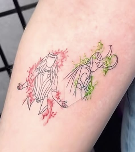 Wanda Tattoos Minimalist, Wanda Maximoff Tattoo Ideas, Wanda Vision Tattoo, Marvel Couple Tattoos, Wanda Tattoos, Doctor Strange Tattoo, Wanda Maximoff Tattoo, Loki Tattoo Ideas, Wanda Tattoo