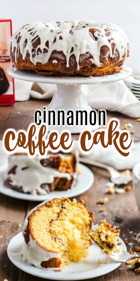 A cinnamon coffee cake that doubles as breakfast and dessert! This Streusel Bundt Coffee Cake will win you over with its layers of cinnamon sugar and creamy vanilla icing. Bundt Coffee Cake, Coffee Cake Bundt, Cinnamon Coffee Cake, Breakfast Goodies, Cinnamon Coffee, Vanilla Icing, Pound Cakes, Vanilla Pudding Mix, Coffee Cake Recipes