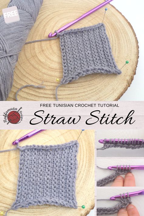 The Tunisian Crochet Straw Stitch has a vertical, flat texture. Beginner-friendly one-row repeat pattern using basic Tunisian crochet stitches. #tunisian #crochet #tunisiancrochet #stitch #tutorial #diy #rib #ribbing #texture #vertical #strawstitch #blog #afghan #uncinetto #haken #ganchillo #tunecino #free #yarn #hook Tunisian Crochet Afghan, Crochet Ribbing, Tunisian Crochet Patterns, Tunisian Crochet Stitches, Crochet Afghans, Crochet Stitches Tutorial, Crochet Stitches Patterns, Tunisian Crochet, Repeat Pattern