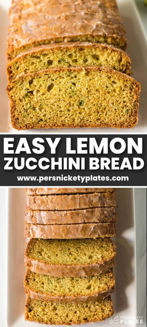 This easy lemon zucchini bread comes together with simple baking staples and is ready in just 1 hour! It’s moist, tender, and loaded with flecks of zucchini and lemon zest so every delicious bite has a delightful balance of sweetness and citrus with plenty of grated zucchini for moisture. It’s the perfect breakfast, snack, or dessert any day of the week! Super Easy Bread Recipe, Lemon Zucchini Loaf, Breakfast Biscuit Recipe, Persnickety Plates, Lemon Zucchini Bread, Compound Butter Recipe, Savory Bread Recipe, Grated Zucchini, Simple Baking