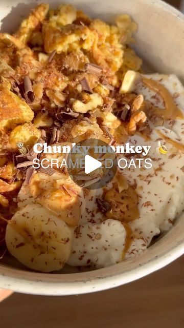 Nutritionist and Recipe Developer on Instagram: "🐒 CHUNKY MONKEY SCRAMBLED OATS 🍌

Okay I get the hype. This was delicious and such a quick and balanced breakfast that will set you up for the day! If you haven’t tried scramble oats, give them a go! This chunky monkey flavour combo with banana, walnuts and chocolate is a damn good way to start the day ✨

#recipe 
1/2 banana
1 egg
1/2 cup rolled oats

Mash the banana in a small bowl and combine the egg and oats. Cook in a pan on medium heat and use a spatula to ‘scramble’ the oats.

Serve with yoghurt and top with;
• Sliced banana
• Toasted walnuts
• A drizzle of peanut butter
• Grated chocolate

#scrambledoats #breakfast #oats #protein #breakkie #breakfastidea #breaky #oatsrecipe #banana #yum" Scrambled Oats, Oats Protein, Breakfast Oats, Sliced Banana, Recipe Developer, Balanced Breakfast, Chunky Monkey, Toasted Walnuts, Breakfast Foods