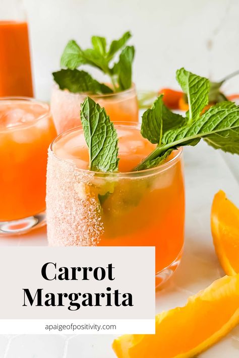 If you’re looking for a fresh and unique new cocktail, this Carrot Margarita is absolutely for you. Sweet carrot juice pairs so well with crisp tequila mixed with orange flavors creates the most refreshing marg. Carrot Juice Cocktail, Carrot Margarita, Thanksgiving Cocktail Recipes, Mommy Juice, Flora Farms, Sweet Carrot, Seasonal Cocktail, Spicy Margarita, Happy Hour Cocktails