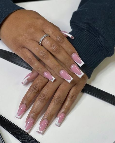 White Frenchies Nails, Square Frenchies, Tapered Square French Tip Nails, Frenchies Acrylic Nails, Frenchie Nails, Frenchies Nails, White Frenchies, Tips Nails, Fake Nails Designs