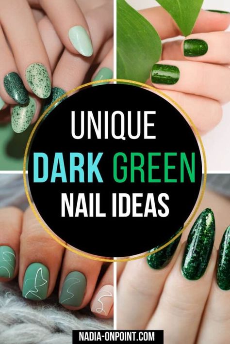 Dark Green Nails: Bold, Elegant, and Perfect for Every Occasion Ever Green Nails, Flower Nail Designs Green, Dark Green Nail Tips, Different Green Nails, Dark Green Acyrilics Nails, Jade Green Nail Designs, Shades Of Green Nails Ideas, Green Nails Inspo Aesthetic, Green Western Nails