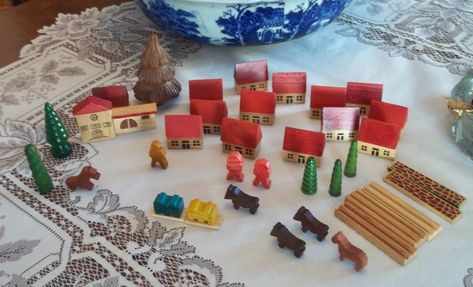 VTG GERMAN ERZGEBIRGE Putz Mini Wooden Village Houses ,Animals, People, Trees + - $49.95. Up for purchase are 33 pieces of 1960 Erzgebirge East Germany Putz Village piecesIncludes houses. ? Train, Trees, animals . PeoplePlease look at all the pictures as they give the best detailed descriptiongood condition The animals and people are flat backs.Thank you for looking. 323594353113 Wooden Blocks Toys, Brick Decor, Wood Building, Christmas Village Houses, Bright Paintings, Toy House, Putz Houses, Farm Buildings, East Germany