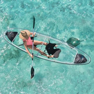 The Unexpected - Hammacher Schlemmer Crystal Kayak, Bora Bora Trip, Clear Kayak, Boat Travel, Fiji Resort, Choppy Water, Kayaks For Sale, Hammacher Schlemmer, Kayak Adventures