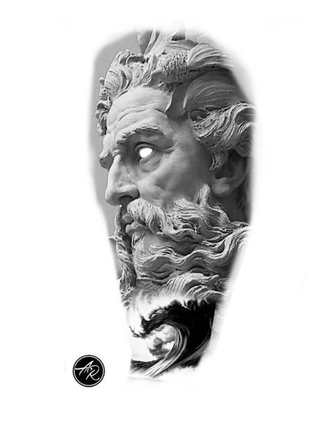 Alex Rose, Bicep Tattoo Men, Poseidon Tattoo, Lightning Tattoo, Zeus Tattoo, Inner Bicep Tattoo, Lion Head Tattoos, Statue Tattoo, Greek Mythology Tattoos