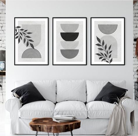 Black and White Wall Art Prints Set of 3 Abstract Boho Wall Decor Printable Minimalist Gallery Wall Prints Mid Century Modern Art Poster Included in this listing: 3 high quality prints for instant download Digital wall art prints is an affordable and modern way to complement your wall decor. Click to view more black and white wall art sets: https://www.etsy.com/shop/RareFindsArtStudio?section_id=34257718 HOW TO DOWNLOAD Digital art is an easy and affordable way to complement and accentuate the h Minimalist Gallery Wall, Grey Walls Living Room, Modern Art Poster, Wall Decor Crafts, White Wall Decor, Mid Century Modern Wall Art, Bohemian Wall Art, Bedroom Wall Paint, Prints Set Of 3