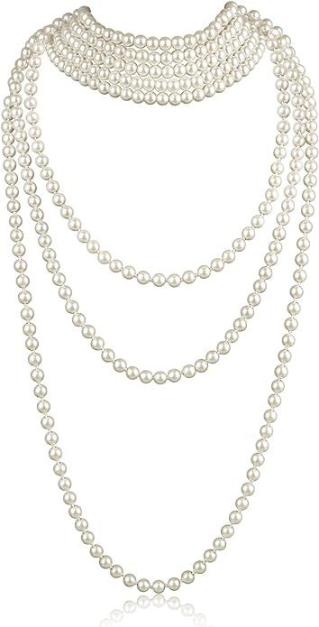 Amazon.com: Cizoe 1920s Pearls Necklace Fashion Faux Pearls Gatsby Accessories Vintage Costume Jewelry Cream Long Necklace for Women(F-59 Necklace*1+71¡° Necklace+5 Layer Neckalce): Clothing, Shoes & Jewelry 1920s Pearls, Pearl Necklace Layered, Gatsby Accessories, Long Pearl Necklace, Long Pearl Necklaces, Pearls Necklace, Roaring 20s, Necklace Fashion, Pearl Strands