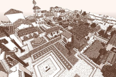 a minecraft spanish town with sketch filter Spanish Towns, Minecraft, Filter, Sketch