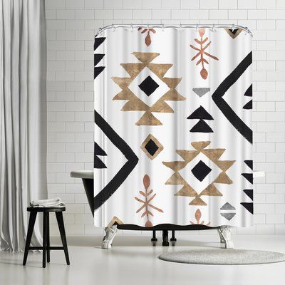 East Urban Home PI Creative Art Rhythmics I Shower Curtain Boho Chic Shower Curtain, Western Bathroom, Elegant Shower Curtains, Modern Shower Curtains, Luxurious Showers, Boho Shower Curtain, Western Home, Shower Liner, Fabric Shower Curtains