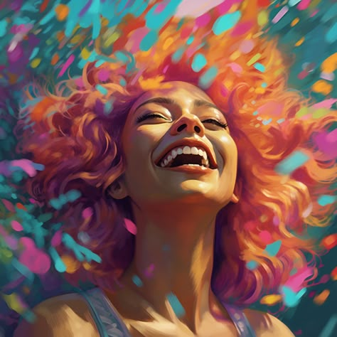 Happy Woman Painting, Portrait Colorful Painting, Joy Illustration Happiness, Happy Paintings Feelings Inspiration, Happy Emotions Art, Happy Paintings Feelings, Happy Girl Painting, Colourful Portraits Painting, Colour Emotions